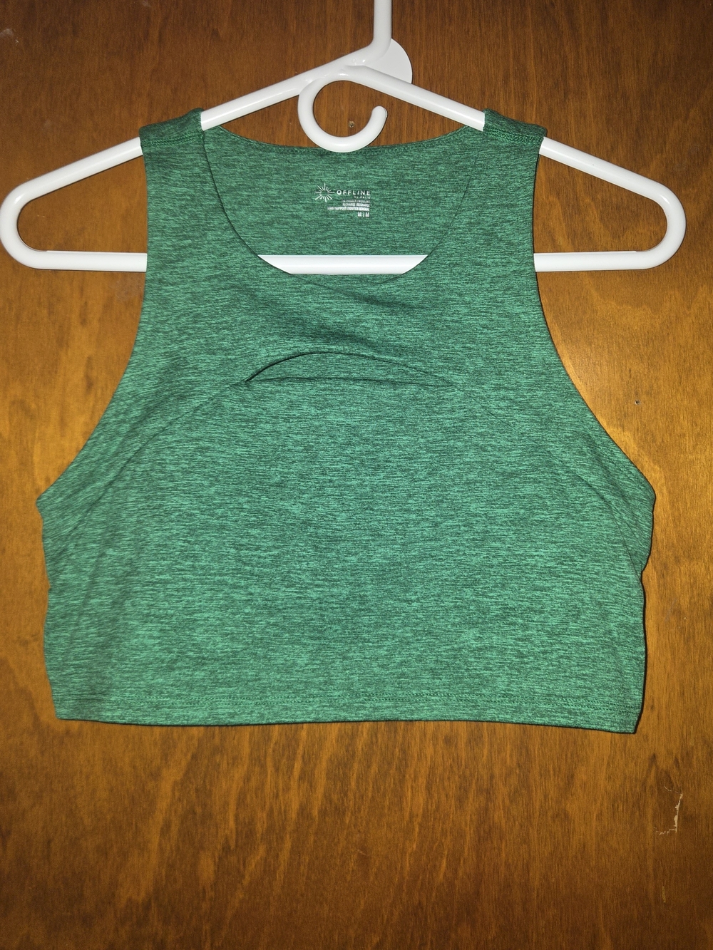 OFFLINE by Aerie Green Heathered The Hugger Recharge Keyhole Crop Tank Size M